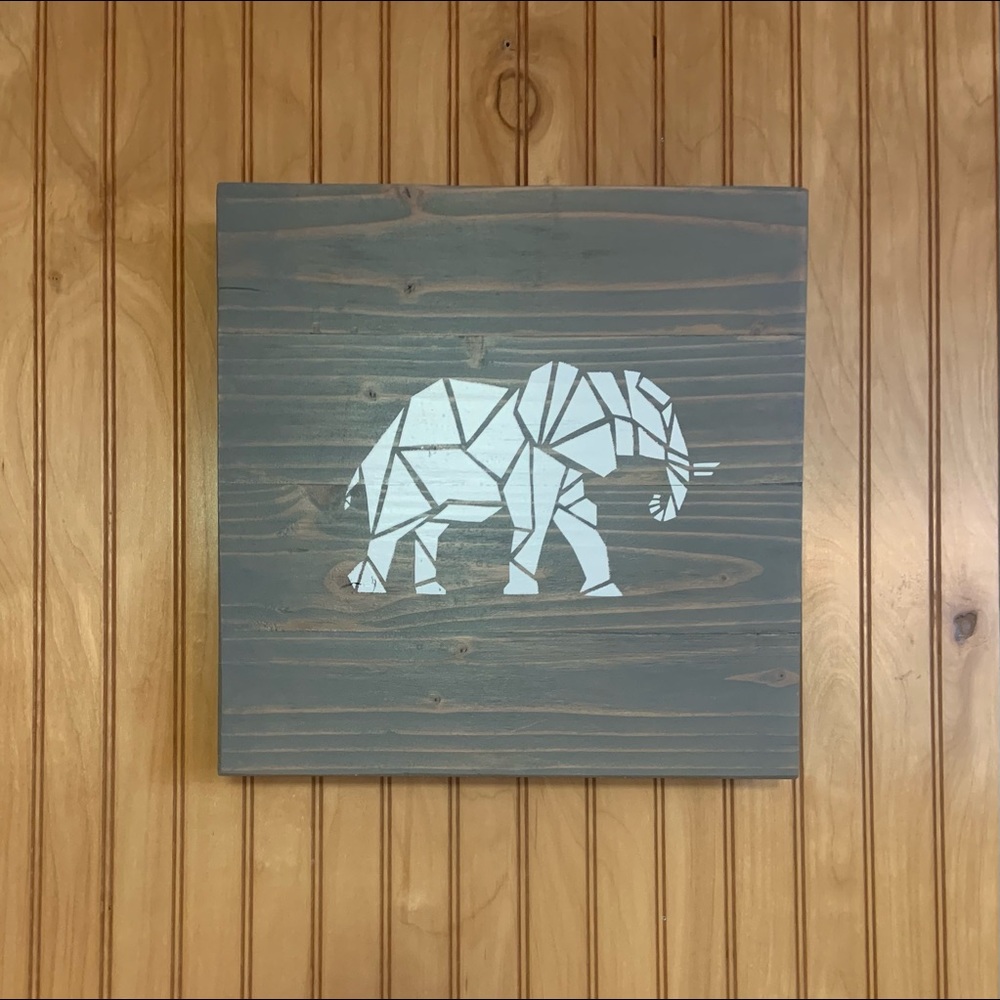 Handmade Elephant Stencil Wood Plaque
